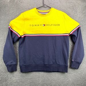 Tommy Hilfiger Men's Color Block Crew Neck Sweatshirt Pullover Yellow Navy
